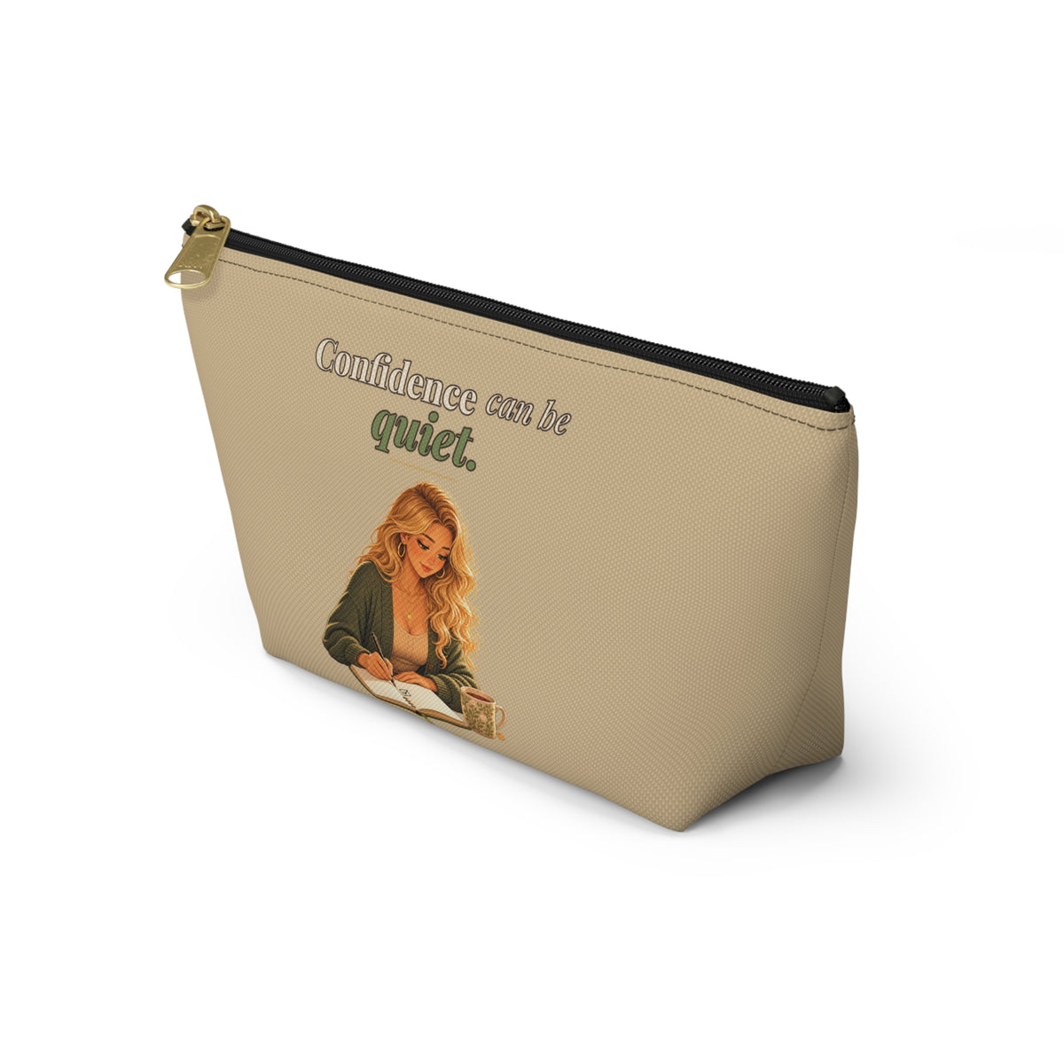 Confidence Can Be Quiet Makeup Pouch | Warm Tan | Andra Annette | Pounds to Go
