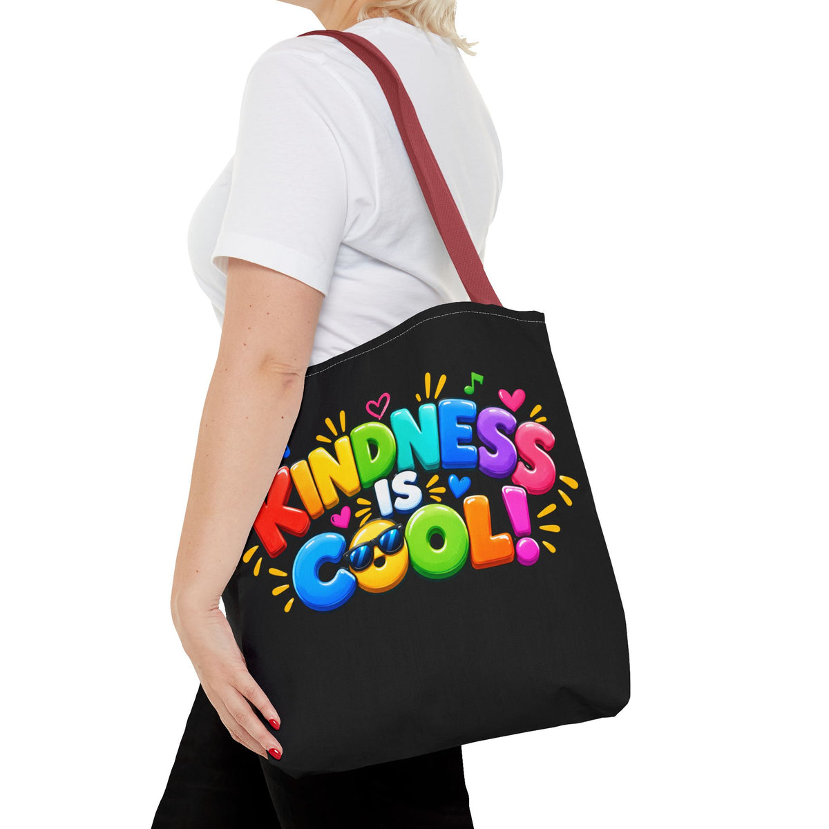 Kindness Is Cool Teacher Tote Bag | Black Tote with Colorful Handles | Teacher Gift