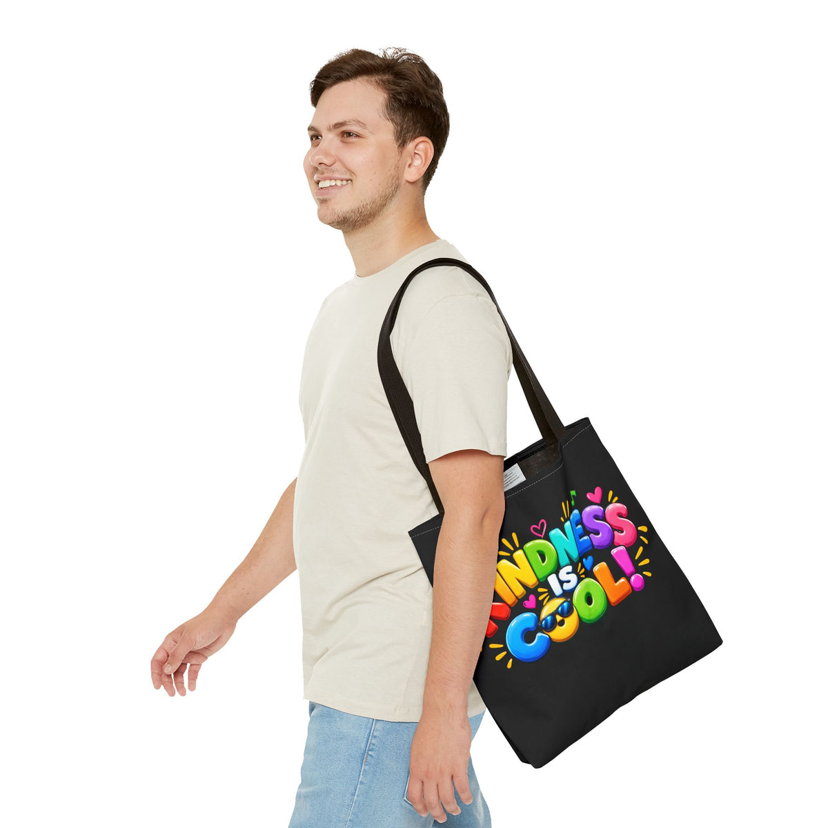 Kindness Is Cool Teacher Tote Bag | Black Tote with Colorful Handles | Teacher Gift