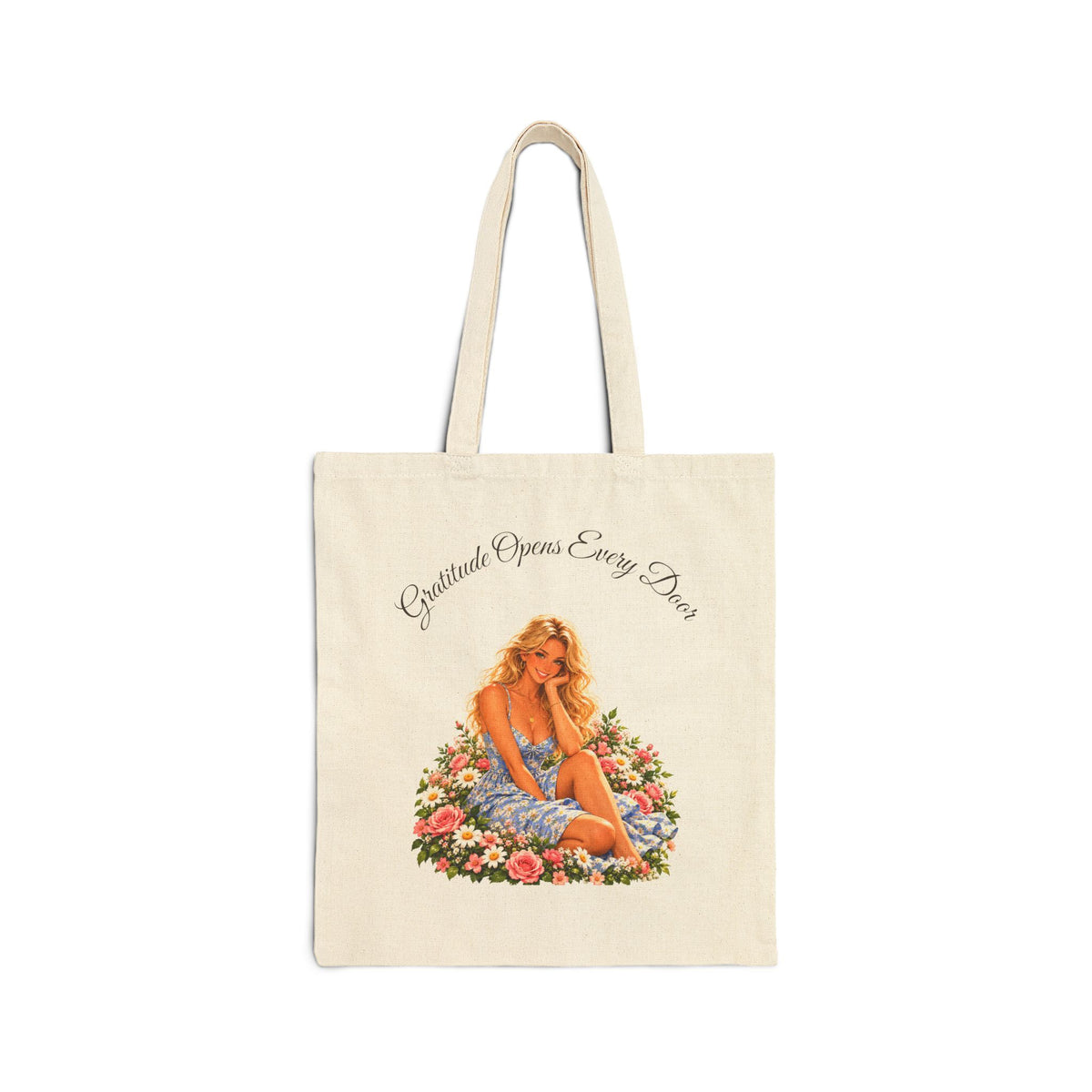 Gratitude Opens Every Door Canvas Tote Bag | Faith Floral Tote | Andra Annette | Pounds to Go