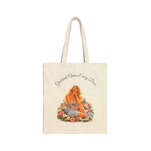 Gratitude Opens Every Door Canvas Tote Bag | Faith Floral Tote | Andra Annette | Pounds to Go