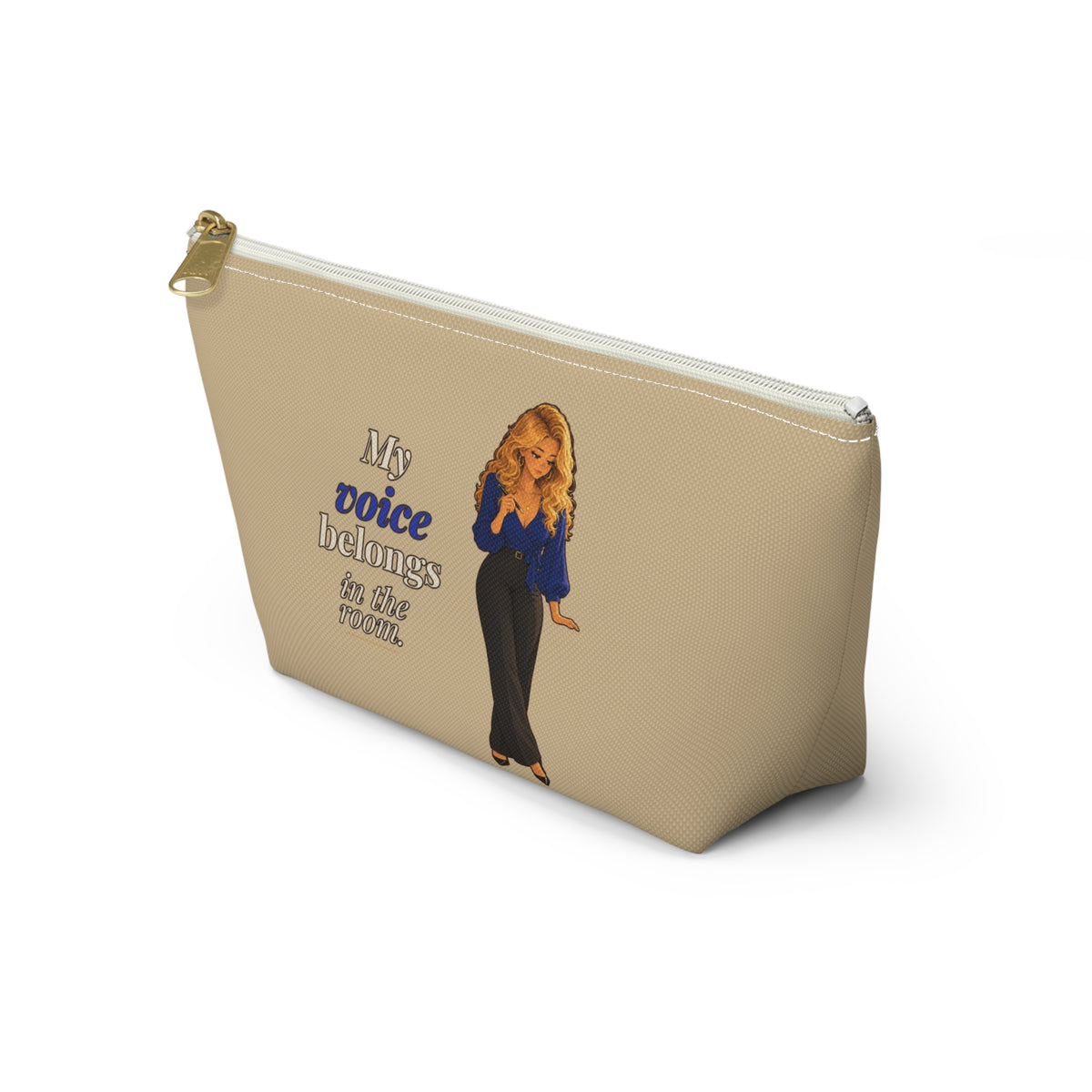 My Voice Belongs in the Room Makeup Pouch | Warm Tan | Andra Annette | Pounds to Go