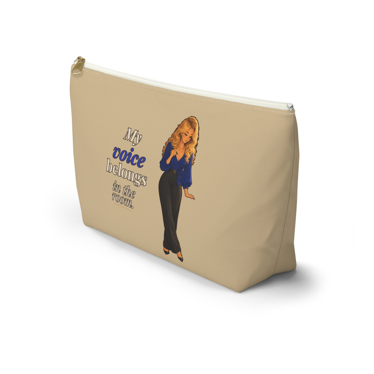 My Voice Belongs in the Room Makeup Pouch | Warm Tan | Andra Annette | Pounds to Go