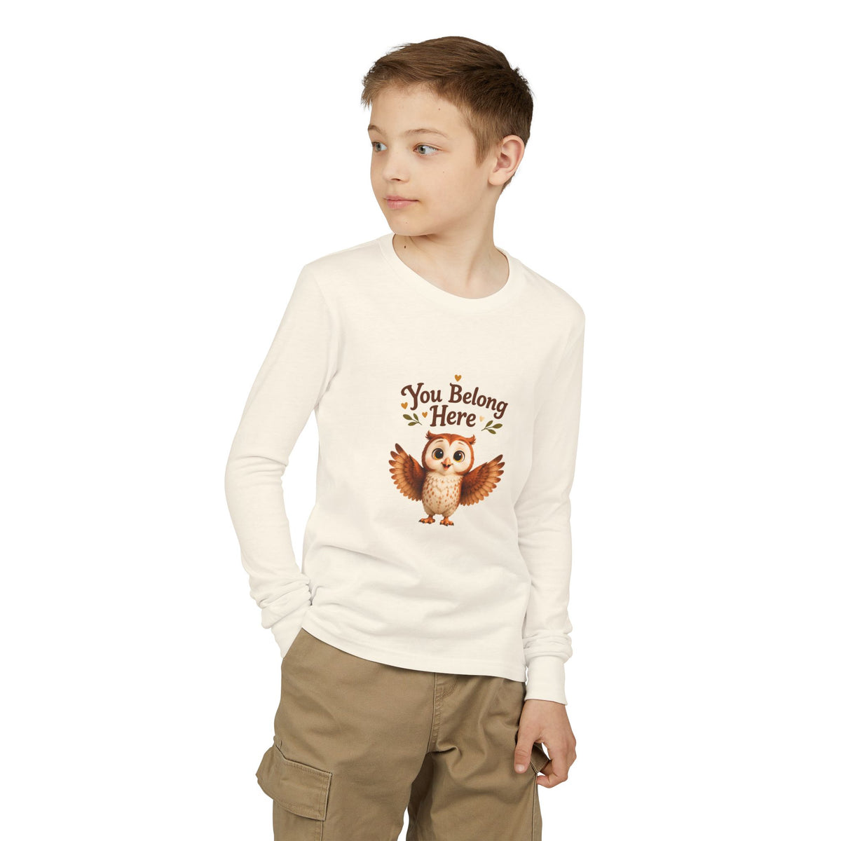 Olwyn the Owl "You Belong Here" Kids Long Sleeve Tee | The Owl Without a Tree